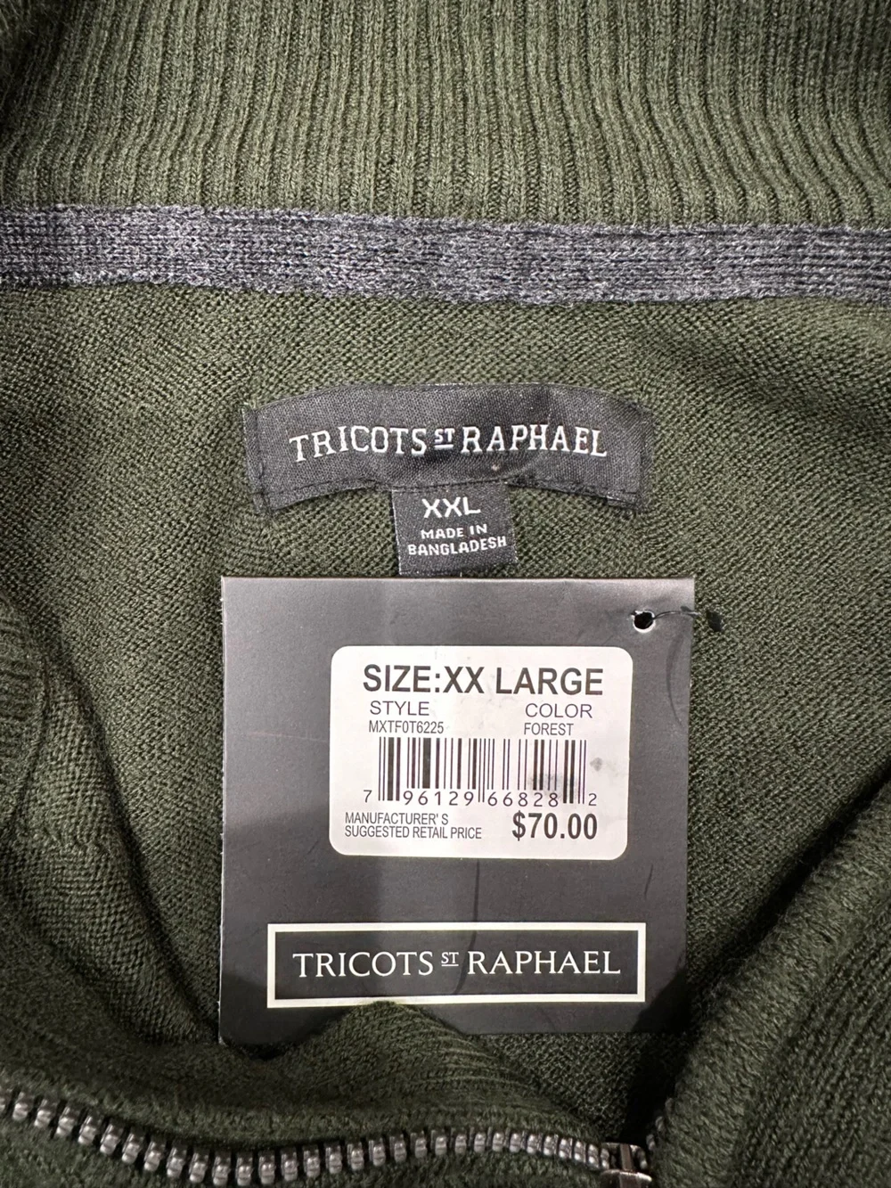 Tricots st Raphael Men's Half-Zip Mock Neck Sweater forest Green XXL